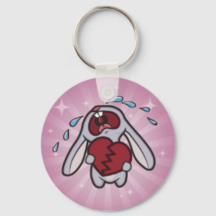 Broken Hearted Bunny with Pink Sunburst Key Ring