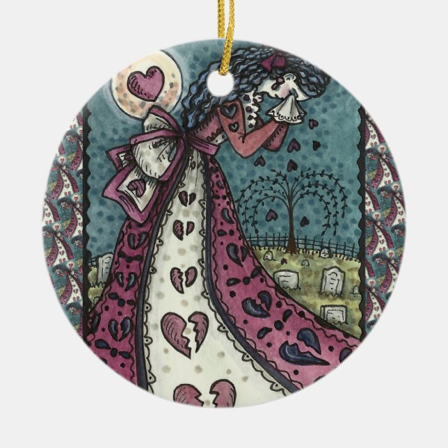 BROKEN HEARTED WEEPING VALENTINE, CEMETERY GOTH CERAMIC TREE DECORATION (Front)