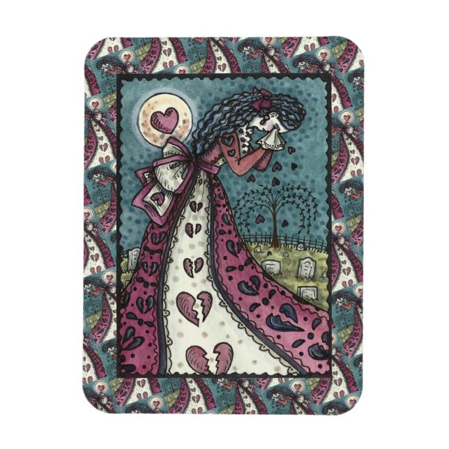 BROKEN HEARTED WEEPING VALENTINE, CEMETERY GOTH MAGNET (Vertical)