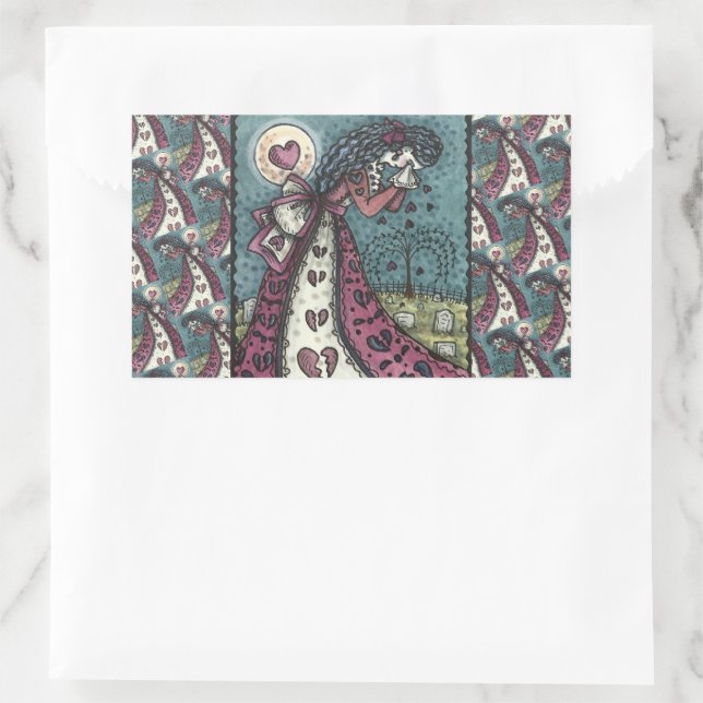 BROKEN HEARTED WEEPING VALENTINE, CEMETERY GOTH RECTANGULAR STICKER (Bag)