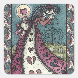 BROKEN HEARTED WEEPING VALENTINE, CEMETERY GOTH SQUARE STICKER
