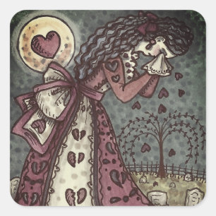 BROKEN HEARTED WEEPING VALENTINE, CEMETERY GOTH SQUARE STICKER