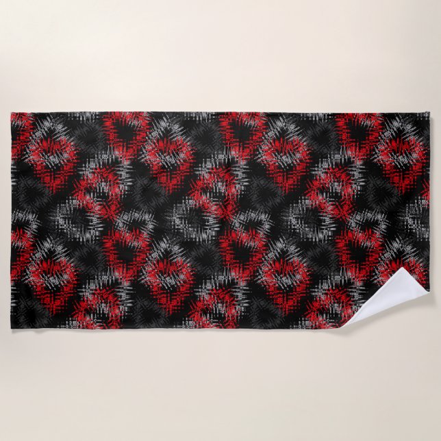 Broken hearts red and grey on black background beach towel (Front)