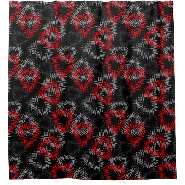 Broken hearts red and grey on black background shower curtain (Front)