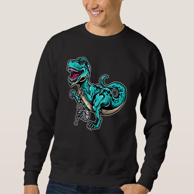 Broken Leg Dinosaur Cute Dino Bone Injury  Patient Sweatshirt (Front)