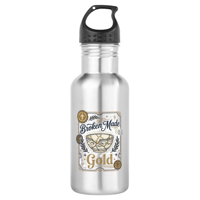 Broken Made Gold Jesus Kintsugi Broken Pottery Chr 532 Ml Water Bottle (Front)