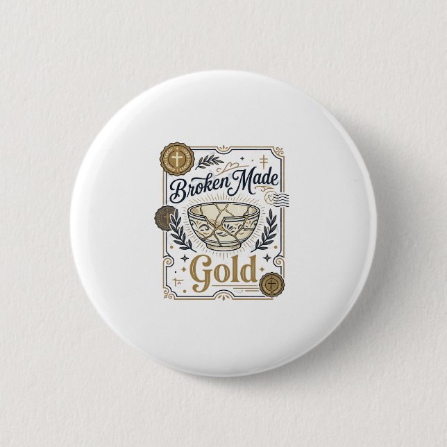 Broken Made Gold Jesus Kintsugi Broken Pottery Chr 6 Cm Round Badge (Front)