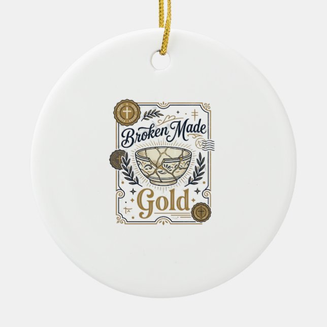 Broken Made Gold Jesus Kintsugi Broken Pottery Chr Ceramic Tree Decoration (Front)