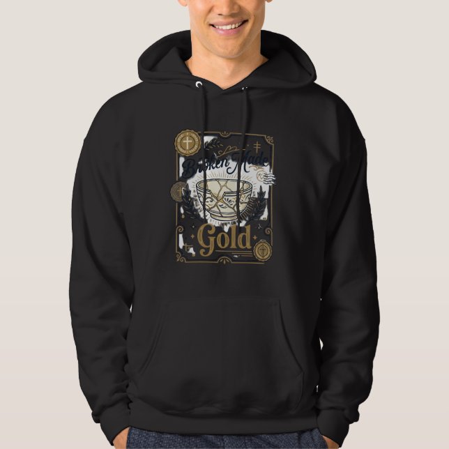 Broken Made Gold Jesus Kintsugi Broken Pottery Chr Hoodie (Front)