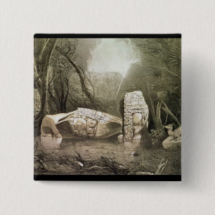 Broken Mayan idol at Copan, Guatemala 15 Cm Square Badge