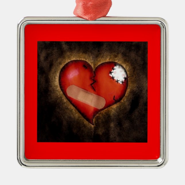 Broken/Mending Heart-ornament Metal Tree Decoration (Front)