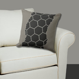 Broken Modern Grey, Black Honeycomb Pattern Cushion