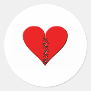 Broken, patched heart classic round sticker