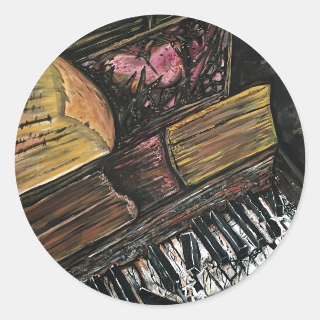 Broken Piano   Classic Round Sticker (Front)