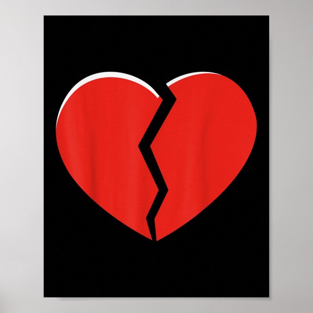 Broken Red Heart Valentines Day Funny Heart Design Poster (Front)