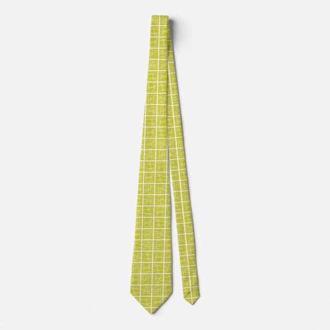 Broken Squares - Banana Yellow on White Tie (Front)