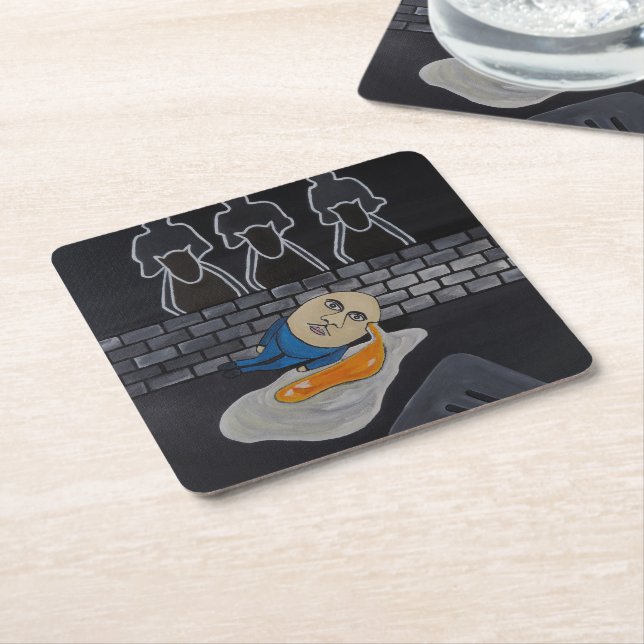 Broken Then Fried Painting by Alfred Fox Square Paper Coaster (Angled)