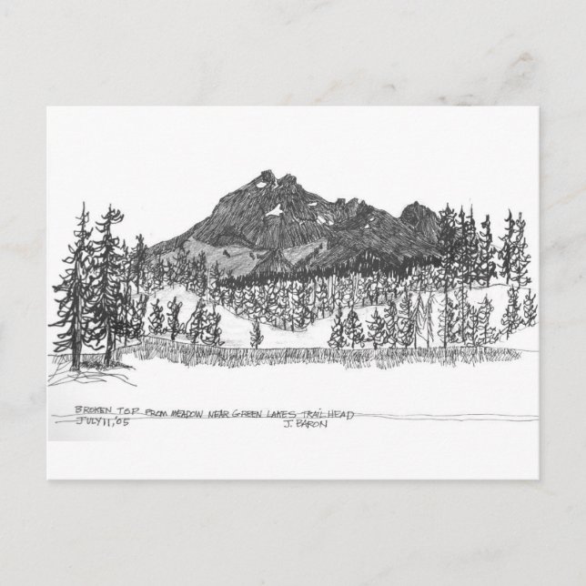 Broken Top from meadow near Green Lakes trailhead Postcard (Front)