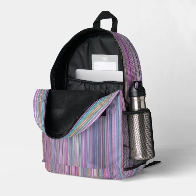 Broken TV screen Rainbow stripe Printed Backpack (Back Corner Right (Open))