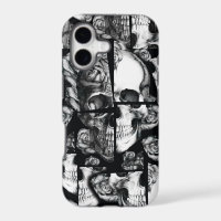 Broken up, fractured images of rose skull in black