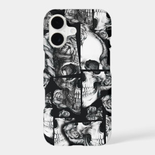 Broken up, fractured images of rose skull in black
