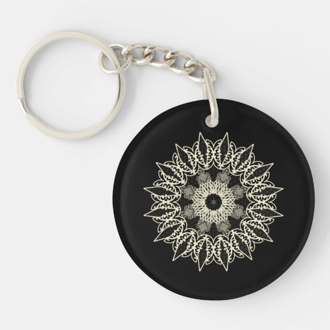Broken white geometric lace mandala key ring (Front)