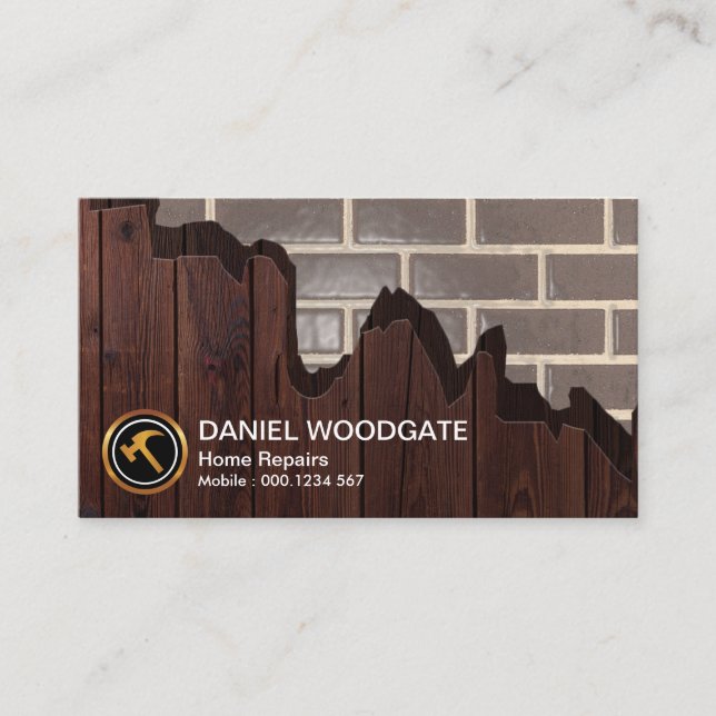 Broken Wood Grain Panel Marble Brick Wall Handyman Business Card (Front)