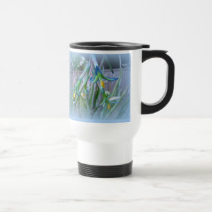 Bromeliad Blossoms on Blue Travel Mug
