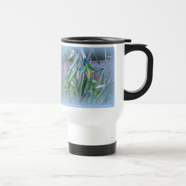 Bromeliad Blossoms on Blue Travel Mug (Right)