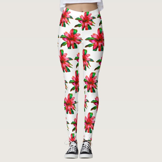 Bromeliad Leggings in Red and White (Front)