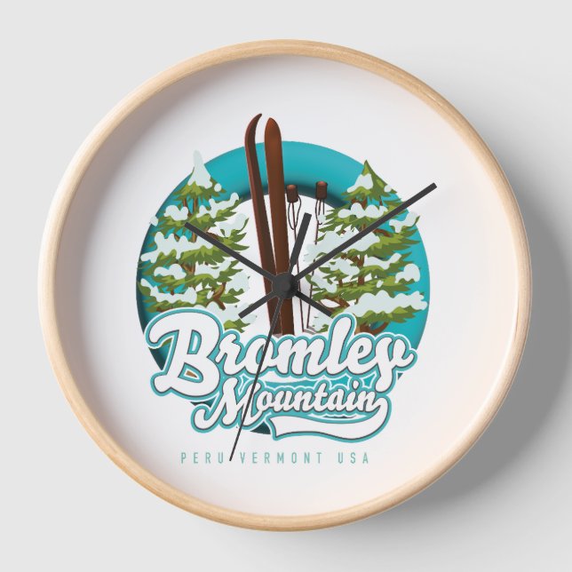 Bromley Mountain Peru Vermont US Ski logo Clock (Front)