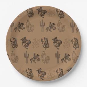 Bronc Cowboys and Cactus Paper Party Plate