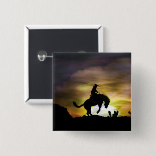 Bronc Rider and Bucking Horse Country Western 15 Cm Square Badge