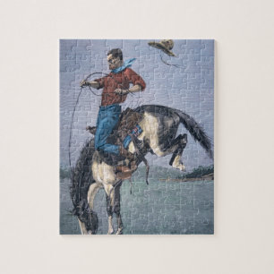 Bronco-Buster (coloured engraving) Jigsaw Puzzle