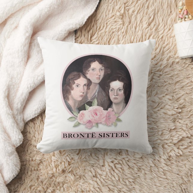 Bronte Sisters Portrait with Pink Roses Cushion (Blanket)