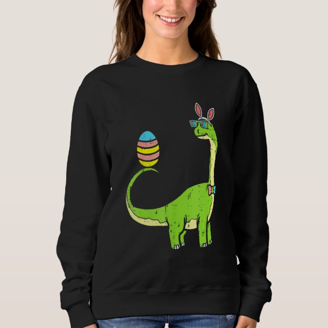 Brontosaurus Bunny Ears Egg Easter Day Cute Dinosa Sweatshirt (Front)