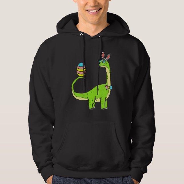 Brontosaurus Bunny Ears Egg Easter Day Dinosaur Di Hoodie (Front)