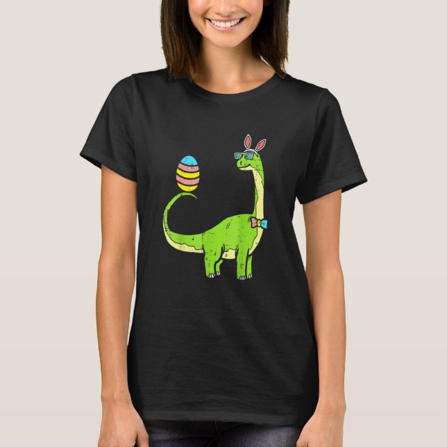 Brontosaurus Bunny Ears Egg Easter Day Dinosaur Di T-Shirt (Front)