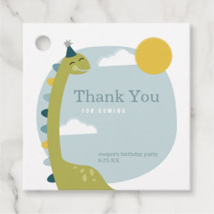 Brontosaurus Dinosaur Blue Sky Sun Birthday Thank Favour Tags