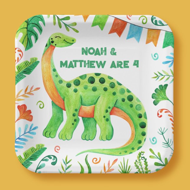 Brontosaurus Dinosaur Joint Birthday Paper Plate (Brontosaurus Dinosaur Joint Birthday Paper Plates)