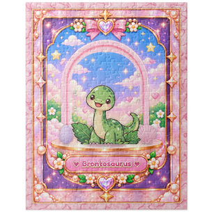 Brontosaurus Dinosaur, Kawaii Art Jigsaw Puzzle