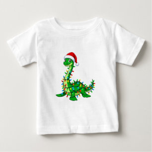 Brontosaurus Dinosaur Santa Hat Christmas Lights Baby T-Shirt