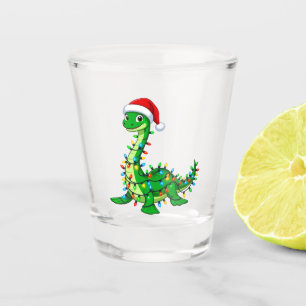 Brontosaurus Dinosaur Santa Hat Christmas Lights Shot Glass