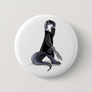 Brontosaurus Dressed As A Movie Character. 6 Cm Round Badge