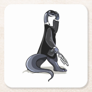 Brontosaurus Dressed As A Movie Character. Square Paper Coaster