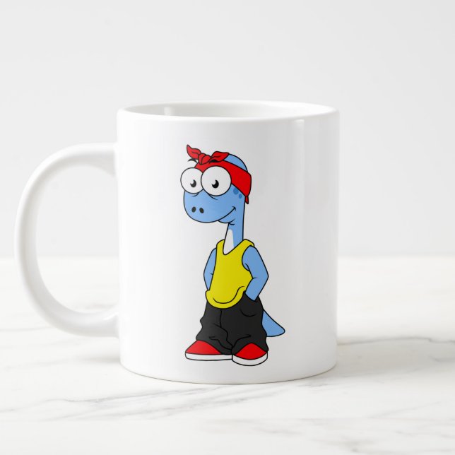 Brontosaurus Dressed In Hip Hop Clothing. Large Coffee Mug (Left)