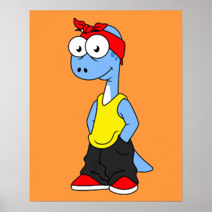 Brontosaurus Dressed In Hip Hop Clothing. Poster