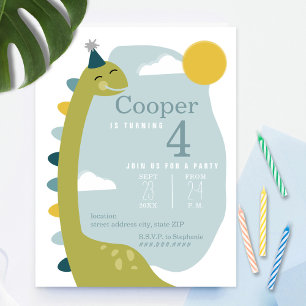 Brontosaurus Sky Dinosaur Birthday Invitation
