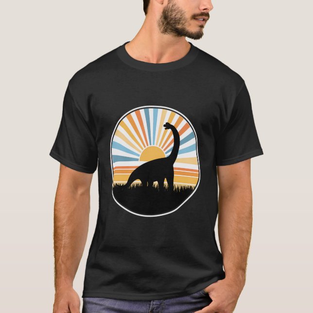 Brontosaurus - Sunset Retro Dinosaur Dino T-Shirt (Front)