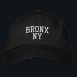 BRONX NY Simple White on Black Embroidered Hat<br><div class="desc">Minimalist BRONX NY White embroidered on Black cotton hat. White embroidery is customisable to other colour choices by selecting the "Edit Design" tool button. Also available is the option to select choice of hat colour on the main item page.</div>